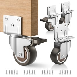 ANDUTEES Side Mount Casters, 2 Inch Furniture Wheels, L-Shaped Rubber Casters Set of 4, 360-Degree Locking Swivel Top Plate Castor Wheels for Furniture, Baby Bed, Kitchen, Cabinet, Table
