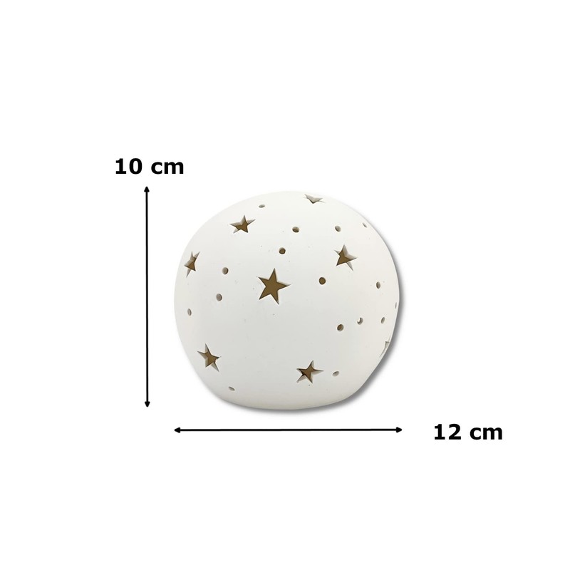 Ceramic LED Ball with Stars White 12 x 10 cm