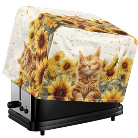 Baxinh Sunflower Toaster Oven Covers 4 Slice Wide Slot Drawstring Closure Cat Print Toaster Cover 4 Breads Kitchen Aid Cute Bread Machine Protector Fingerprint Protection, Yellow