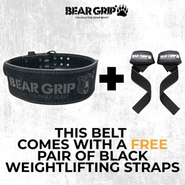 BEAR GRIP - Premium Suede Double Prong Weight Lifting Belt (Black, Small)