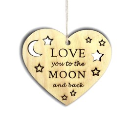 Pet-Jos Love You To The Moon Wooden Hanging Heart Plaque Gift for Your Love Heart Wooden Sign Friendship Quote Gift for Him for Him I Love You Plaque Valentines Day
