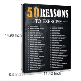 Gwisml 50 Reasons To Exercise Wall Decor,Inspirational Exercise Fitness Canvas Frame Paintings For Gym Sports Room Home Workplace Wall Art Decor