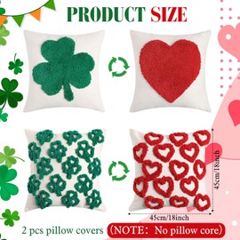 CroBlissful 2 Pcs Valentine‘s Day St. Patrick's Day Throw Pillow Covers with Hearts Shamrock Decorative Accent 18x18 inch Throw Pillow Covers for Party Couch Sofa Living Room Decor
