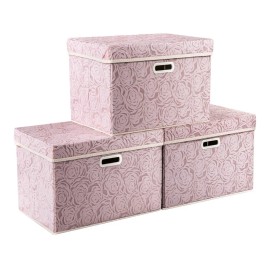 3 Pack Larger Collapsible Storage Boxes with Lids Fabric Decorative