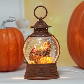 Fall Decorations for Home Fall Snow Globe with Turkey Pumpkin Lighted Lantern with 6h Timer USB/Battery Powered Autumn Thanksgiving Decor