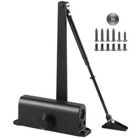 Happybuy Door Closer, Automatic for 187 Lbs Doors, Adjustable, Hydraulic Buffer, Heavy Duty Cast Aluminum, Easy Install, Black