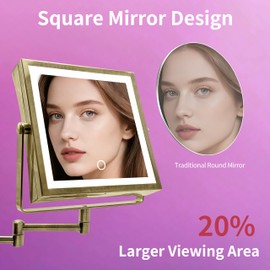 MIROAMZ Wall Mounted Lighted Makeup Mirror 1X/10X Square Brushed Gold