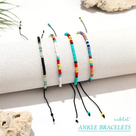 Handcess Boho Anklet Women's Beads Anklet Colourful Adjustable Anklet Beads Foot Jewellery for Women and Girls (Blue)