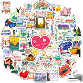 HomSeon Vinyl French Motivational Stickers for Students, 100pcs, Inspirational Quotes, Waterproof, Reusable, for Journaling, Planner Decoration, Daily Life Motivation