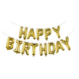 Gold Happy Birthday Balloons Banner 16 Inch Mylar Foil Letters, Inflatable Party Decor and Birthday Decorations for Women, Men, Boys & Girls Kids and Adults, Reusable, Party Supplies