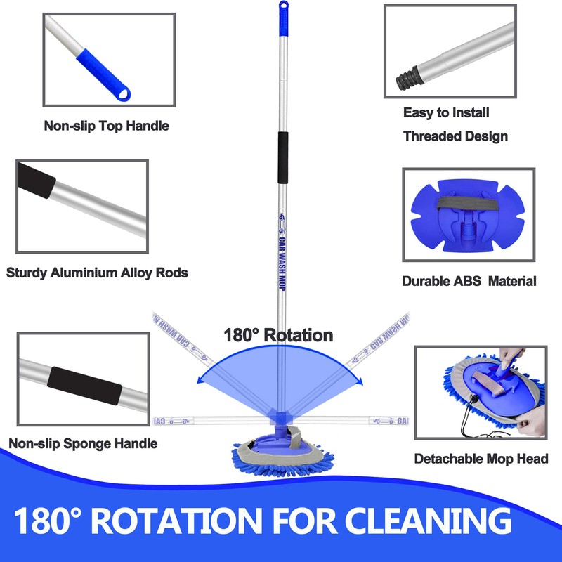 63” Long Handle Car Wash Brush Microfibre Extendable Cleaning Mop
