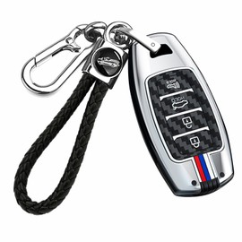 TECART Luminous Strip Key Fob Cover Case Fit for Hyundai Palisade Elantra GT Accent Kona Santa Fe Veloster 2025 key Cover, 4 Button-horn-silver