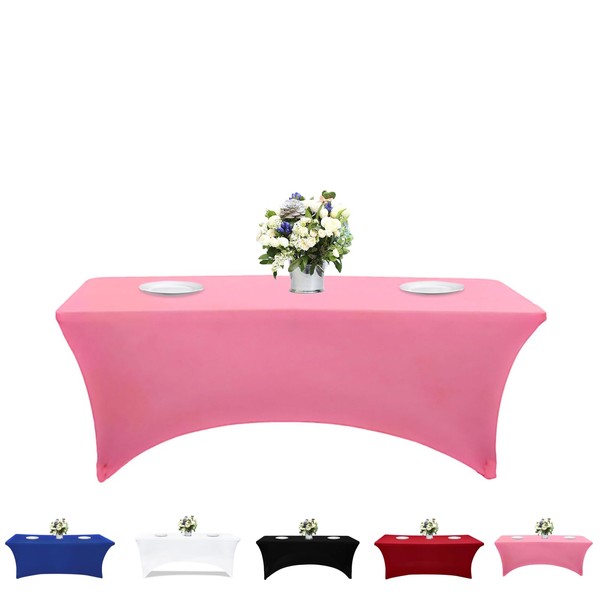 Kapwall 6ft table cloth, Pink Spandex Tablecloth Tight, Fitted, Washable