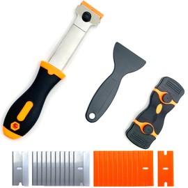 Qgond 4 Pack Razor Blade Scraper Tool, Multi-Purpose Glass Scraper with 20 PCS Metal & Plastic Blades, Durable Cleaning Scraper for Windows, Stickers, Paint, Cooktops, and Adhesive Removal