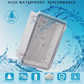 YETLEBOX Waterproof Electrical Box with Mounting Plate, IP67 Junction Box Stainless Steel Latch Hinged Clear Cover Project Enclosure with Wall Bracket and 2 Glands 10.2" x 6.3" x 3.9"