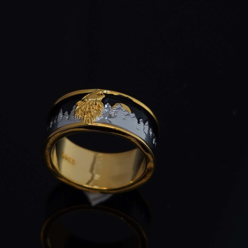 PikaLF Howling Wolf Ring for Men, Norse Viking Wolfscope Ring,