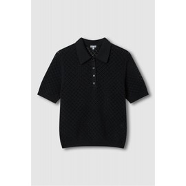 JAJU Women's Crochet Collar Short Sleeve Knit_Black
