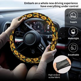 DAORJWL Car Steering Wheel Cover, Anti-Slip Breathable Elastic Neoprene 15 Inch Car Steering Wheel Protector for Women and Men,for Cars, SUVs Cute Sunflowers