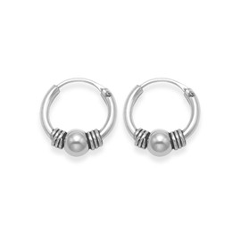 Sterling Silver SMALL Bali Hoop earrings, ball & twists - Size - Small: 9.5mm diameter. BEWARE 9mm is TINY & FIDDLY TO INSERT. 6200