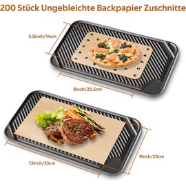 CoKeeSun Pack of 200 Baking Paper Cuts, Unbleached Parchment Paper Baking Sheets, Pre-Cut Non-Stick Parchment Sheets for Baking, Cooking, Grilling, Frying, 23 x 33 cm, 14 x 20.5 cm (2 Sizes)