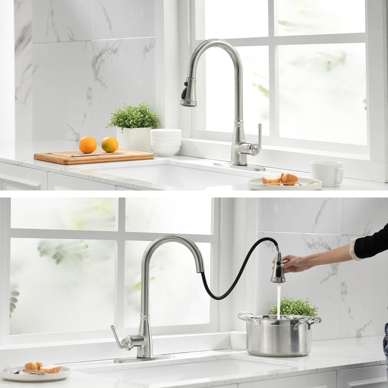 Lavatrum Kitchen Faucets with Pull Down Sprayer 17 Inch Single