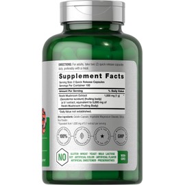 Horbäach Reishi Mushroom Capsules | 200 Count | Non-GMO and Gluten Free Extract Supplement