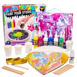 Original Stationery Color Craze Paint Pour Studio, Pour Painting Kit with Art Supplies Like Pouring Paint, Art Boards and Gold Sheets to Make Art Fun Painting Kits for Kids Ages 8