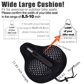 DAWAY C6F Large Comfortable Bike Seat Cover - Wide Soft Gel & Foam Padded Bike Seat Cushion for Women Men Seniors, Comfort, Fit for Peloton, Stationary Exercise, Mountain and Cruiser Bicycle Saddles