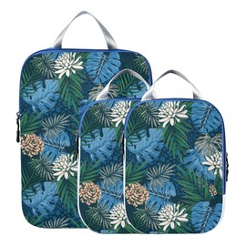 ALAZA Compression Packing Cubes for Suitcases 3 Set, Blue Tropical Travel Luggage Organiser Packing Cubes for Clothes Shoes Home Storage