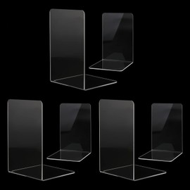 3 Pairs Clear Acrylic Bookends, MSDADA Book Ends for Shelves, Anti-Slip Book Organizer Book Holder Book Storage Bookshelf Decor for Bedroom Desktop School Library Office Supplies Books Shelf Dividers