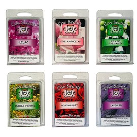 6 Pack Soy Blend Wickless Candle Wax Bar Tart Melts - Floral Pack - Includes one 6 Cube Package of Each - Lavender, Lilac, Purely Herbal, Pink Magnolias, Rose, and Lily of The Valley
