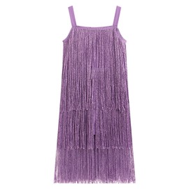 Kids Sequin Fringe Dress Sparkling Tassel Sleeveless Girls Latin Dance Dress 1920s Gatsby Roaring 20s Flapper Dresses for Girls Ballroom Dance Costume Salsa Dancewear Outfit Purple 5-6 Years