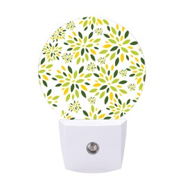 Chrobak Round LED Night Light,Flower with Green Dotted Leaves LED Night Light Plug into Wall with Dusk to Dawn Light Sensor White Energy Efficient Nightlight for Bedroom Hallway Living Room Kitchen