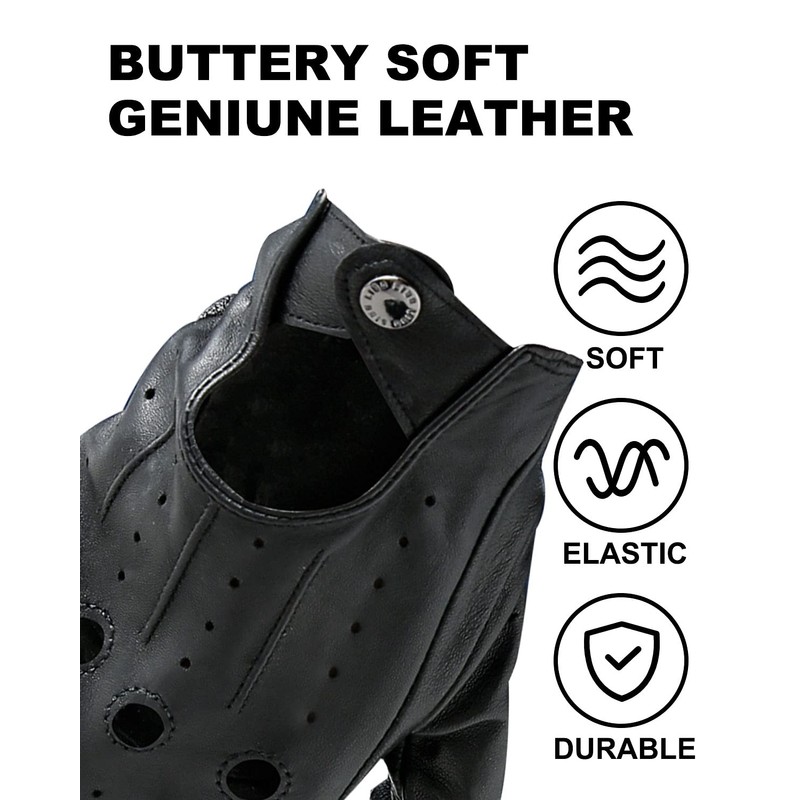 LIBO Genuine Leather Driving Gloves for Men Women, Unlined Full