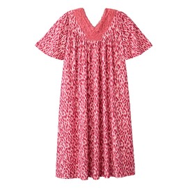 Women’s Lace Yoke Adaptive Slip-On Muumuu Nightgown, Pink Tiles, One Size