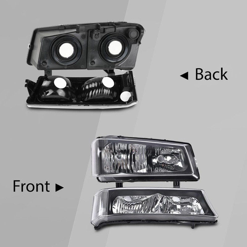 2Pcs Black Housing Clear Lens Clear Corner Headlight Assembly kit