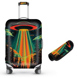 Decahouy Suitcase Cover for Luggage 22-24 Inch, Washable Elastic Anti-Scratch Luggage Protector, Durable Zipper Baggage Cover with Handle Wrap, Travel Accessories for Suitcase, Colorful alien UFO