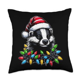 Honey Badger Ratel Christmas Hat Xmas Throw Pillow