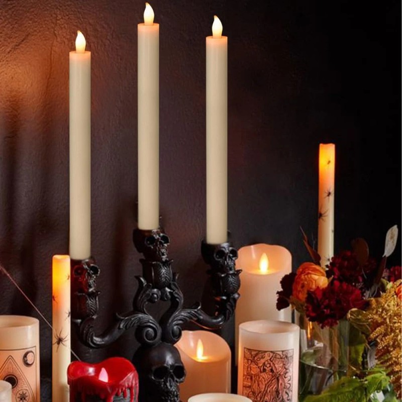 Ivory Flameless Taper Candles with Remote and Timer 6 Pack