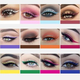 12 Eyeliner Delineador De Ojos De Color Waterproof Duración Coral Oscuro