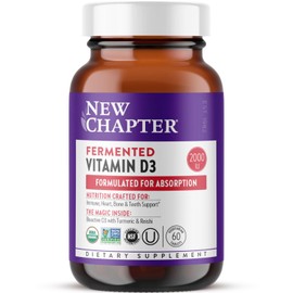 New Chapter New Chapter Fermented Vitamin D3 2,000 IU, Organic, ONE Daily for Immune, Heart & Bone Support + Whole-Food Turmeric, Adaptogenic Reishi Mushroom, 100% Vegetarian, Gluten Free, 60 Count