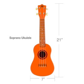 KaKo'o Music Sunrise Orange Award Winning Soprano Ukulele - Metal Geared Tuners and Premium Nylon Strings - Guide Book Learn Easy Chords - Carrying Case & Ukulele Playing Strap (Sunrise Orange)