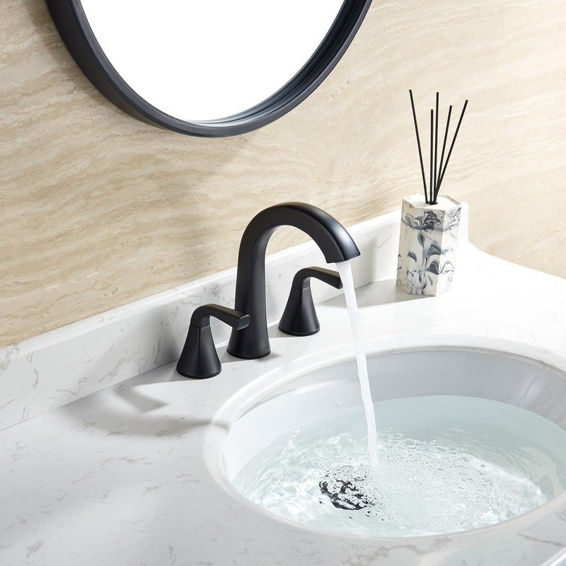 Matte Black Bathroom Sink Faucet, 2 Handle 8 inch Widespread