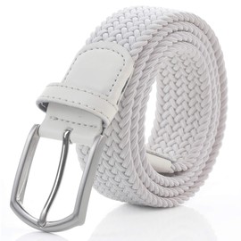Weifert Men's Stretch Woven 1.3" Wide Elastic Braided Belts (White, 34-36)