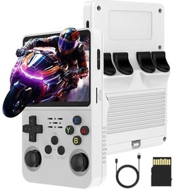 2025 New Upgrade R36S Retro Handheld Game Console with 128G Built-in 15000+ Classic Games, Portable Hand Held Open Source Linux System 3.5-in 4k HD IPS Screen Video Game Player, Gift for Boys Girls - Color: White