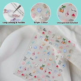 CESTSIREN Beach Nail Stickers, Shell Starfish Nail Decals, Self-Adhesive,Summer Vacation Nail Accessories & Supplies, Durable & Long-Lasting