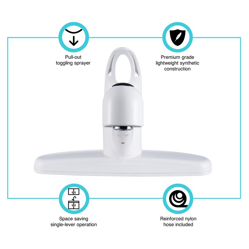 Dura Faucet DF-PK100-WT Non-Metallic Pull-Out RV Kitchen Sink Faucet, Single