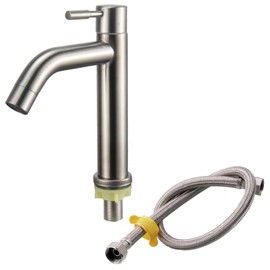 HAMILO Washbasin Faucet Single Lever Single Faucet Stainless Steel Connection Hose Included