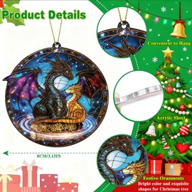 Dragon Book Christmas Ornaments 2025, 2D Acrylic Dragon Hanging Ornaments for Christmas Tree Decorations, Book Lovers Gifts Xmas Decor for Stocking Stuffers Gifts for Tree Decoration