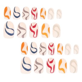 WOONEKY 24pieces Colorful Wave Fake Nails Full Cover Art Tips for Diy Manicure for Parties and Daily Wear Easy to Apply Comfortable Fit